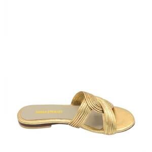NEW SARAH STEWART women's angela swirl leather flat sandal in gold